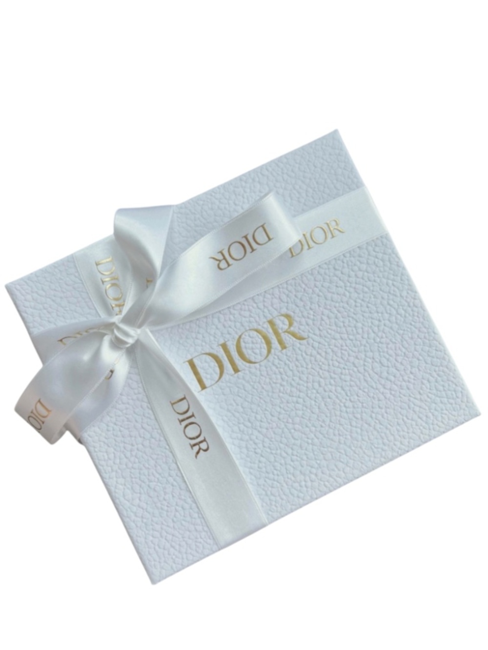 Dior Storage Box Pebbled White Gold Logo Ribbon Authentic 9 x 9 x 5 in NEW